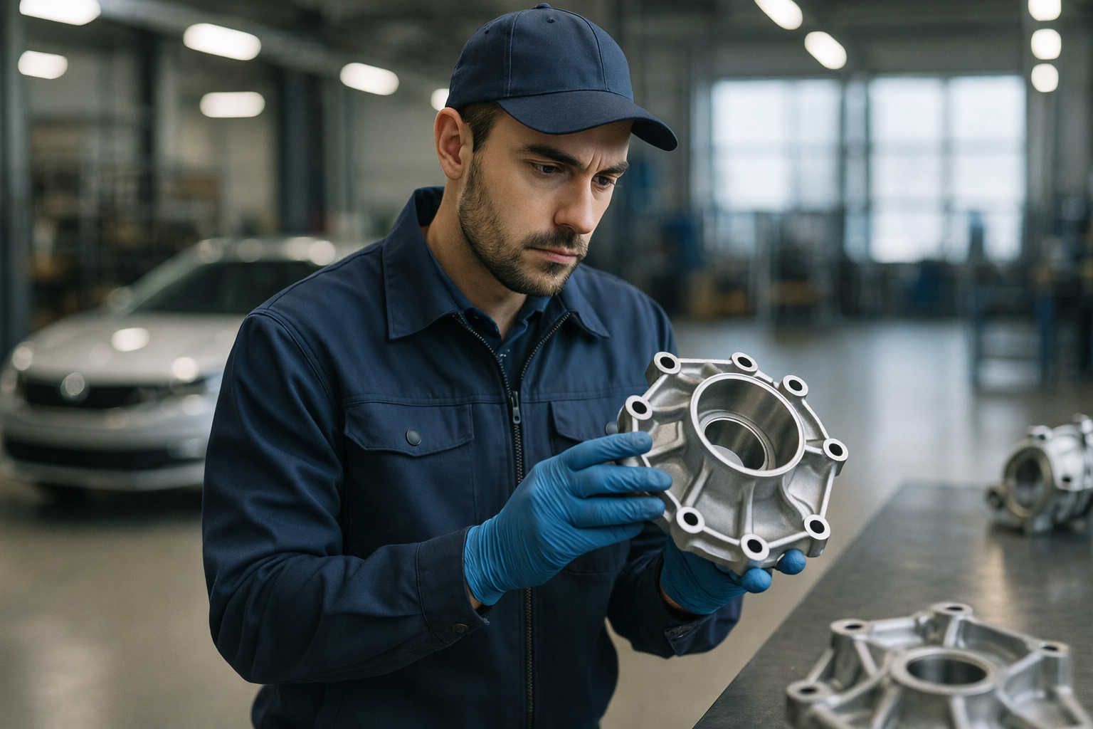 Quality engineer checking automotive parts
